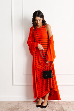 Платье оранжевое полуприлегающего силуэта с полосками ANNETE A3501 - фото 4