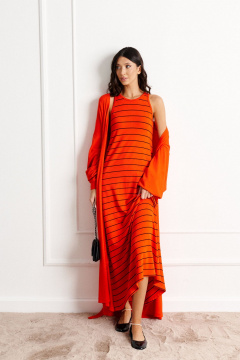 Платье оранжевое полуприлегающего силуэта с полосками ANNETE A3501 - фото 3