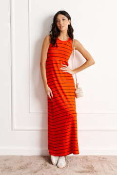 Платье оранжевое полуприлегающего силуэта с полосками ANNETE A3501 - фото 1