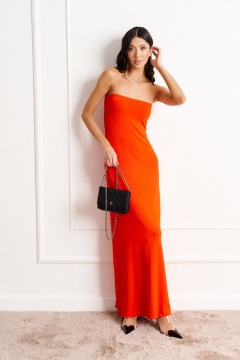 Оранжевое платье с открытыми плечами из трикотажа ANNETE A3507 - фото 2