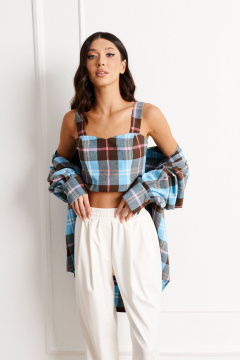 Топ с принтом клетка широкие бретели для демисезона ANNETE A841 - фото 1