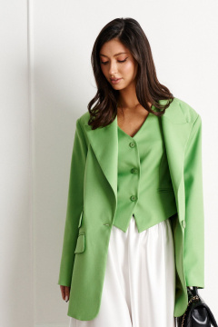 Демисезонный жилет из светло-зеленого текста с прорезными карманами ANNETE A5273 - фото 2