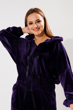 Костюм из бархата укороченная толстовка и брюки с широкими швами Anelli 1305 фиолетовый - фото 4