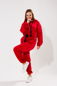 Костюм из бархата толстовка и брюки с высокой посадкой Anelli 1305 фуксия - фото 1