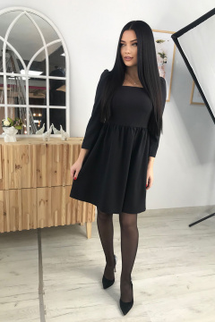 Классическое черное платье с рельефами и сборкой AVEEVA 5290 - фото 3