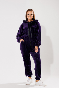 Костюм из бархата укороченная толстовка и брюки с широкими швами Anelli 1305 фиолетовый - фото 1