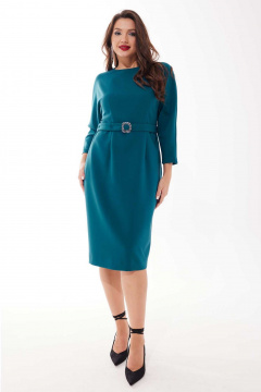Платье с рукавом летучая мышь и поясом с пряжкой Mislana А1009 бирюза - фото 1