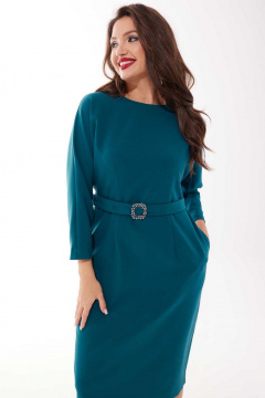 Платье с рукавом летучая мышь и поясом с пряжкой Mislana А1009 бирюза - фото 3