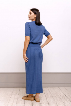 Юбка из хлопкового трикотажа с высокой посадкой и имитацией плиссе Romgil РВ0039-ХЛ2 индиго - фото 2