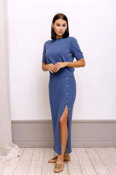 Юбка из хлопкового трикотажа с высокой посадкой и имитацией плиссе Romgil РВ0039-ХЛ2 индиго - фото 1