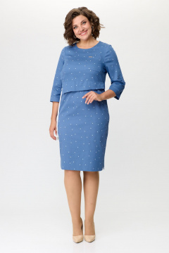 Длинное хлопковое платье с отлетной талией и карманами Bonna Image 842 голубой - фото 1