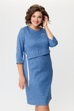 Длинное хлопковое платье с отлетной талией и карманами Bonna Image 842 голубой - фото 4