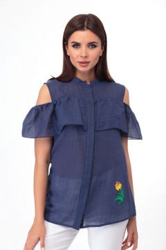 Блуза из хлопковой ткани с кокетками и воланом Anelli 688 сапфир - фото 2