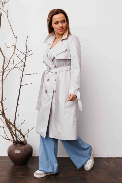 Серый тренч из плащёвой ткани для демисезона AURA otd 7033 жемчужный - фото 5