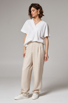 Белая хлопковая блуза прямого силуэта с коротким рукавом Панда 174240w белый - фото 1