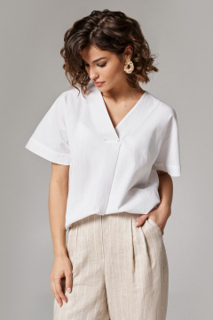 Белая хлопковая блуза прямого силуэта с коротким рукавом Панда 174240w белый - фото 2