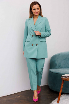 Костюм 3-ка из текстиля с брюками, жакетом и жилетом AURA otd 9201 шалфей - фото 1