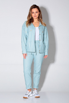Демисезонный комплект куртка и брюки зауженного кроя из текстиля Liona Style 893 лазурный - фото 1