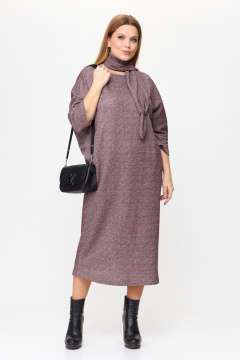 Демисезонное платье из трикотажа с разрезом и шарфом-украшением Michel chic 2157 бордовый,блеск - фото 2