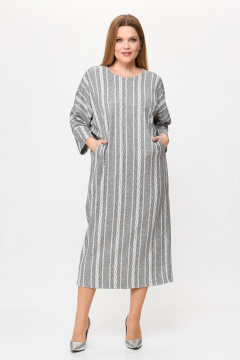 Бохо-платье из вискозы и трикотажа с карманами и разрезом Michel chic 2157 серый,белый - фото 2