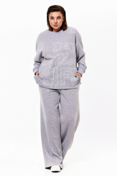 Объемный джемпер и прямые брюки из футера с защипами KaVaRi 8019.1 серый - фото 1