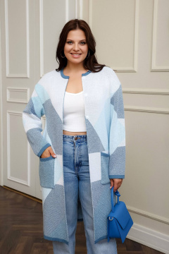 Голубой вязаный кардиган из хлопка для повседневной одежды Romgil РВ0013-ХЛ2 бледно-голубой,индиго,белый - фото 1