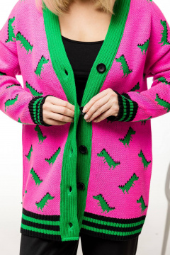 Розовый трикотажный кардиган из мягкой пряжи Romgil РВ0078-АК2 ярко-розовый,ярко-зеленый,черный - фото 3