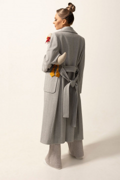 Пальто с двубортной застежкой и съемным поясом из текстиля Golden Valley 7149 серый - фото 3