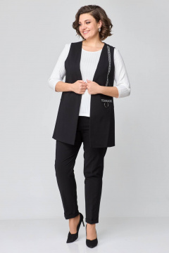 Костюм из текстиля с жилетом и зауженными брюками Solomeya Lux 508 черный - фото 1