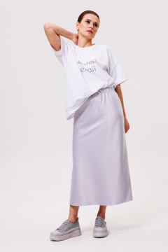 Трапециевидная юбка из плотного атласа с резинкой ANIDEN 122-1 серый - фото 2