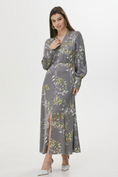 Демисезонное серое платье с разрезом и пуговицами Lyushe 3684 - фото 1