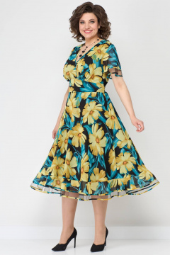 Платье из шифона с кокетой и воланами в зеленом Solomeya Lux 966 - фото 5