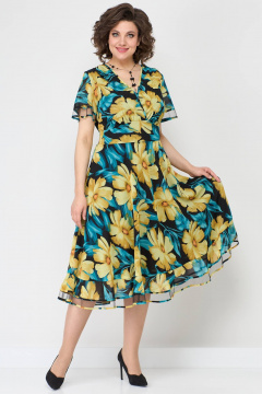 Платье из шифона с кокетой и воланами в зеленом Solomeya Lux 966 - фото 1