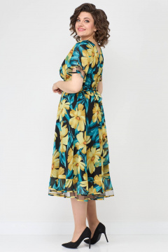 Платье из шифона с кокетой и воланами в зеленом Solomeya Lux 966 - фото 3