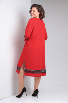 Платье трапеция из текстиля с карманами и разрезами LadisLine 1483 красный - фото 4