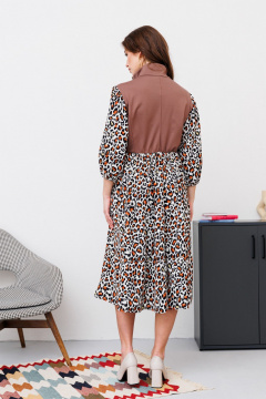 Платье А-силуэта из смешанных тканей с тесьмой-молнией NikVa 447-1 шоколад_рыжий леопард - фото 5