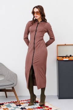 Приталенное трикотажное платье с молнией и реглан-рукавом NikVa 450-2 шоколад - фото 5