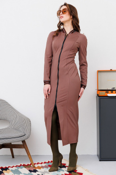 Приталенное трикотажное платье с молнией и реглан-рукавом NikVa 450-2 шоколад - фото 4