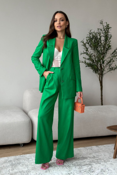 Деловой костюм жакет и брюки палаццо из текстиля Dilana VIP 1992 зеленый - фото 5