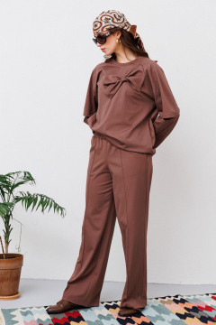 Трикотажный джемпер с разрезами и декором-батаном NikVa 459-3 шоколад - фото 2