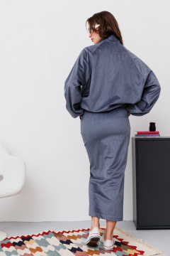 Костюм джемпер и юбка из вельвета и трикотажа NikVa 475-2 графит - фото 5