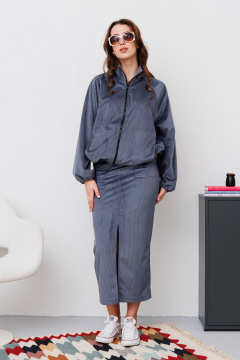 Костюм джемпер и юбка из вельвета и трикотажа NikVa 475-2 графит - фото 1