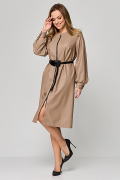 Демисезонное платье из эко-кожи с молниями и карманами Мишель стиль 1174 кофейный - фото 4