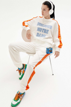 Блуза из хлопка и трикотажа с застежкой на петли Lokka 1325 белый-оранжевый - фото 2