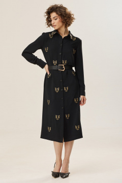 Платье из итальянского крепа с втачными рукавами и вышивкой NiV NiV fashion 2458 черный - фото 2