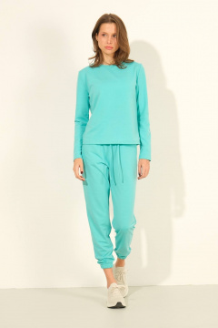 Трендовые демисезонные брюки и джемпер голубого цвета Luitui R4037 бирюзовый - фото 2