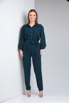 Зеленый свободный комбинезон из струящегося текстиля Lady Line 565 синий_морская_волна - фото 1