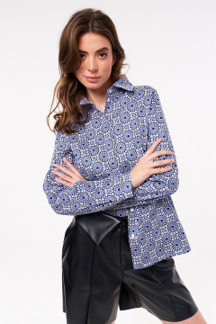 Рубашка женская с коротким рукавом из хлопка KaVaRi 4004.1 белый-синий_принт - фото 3