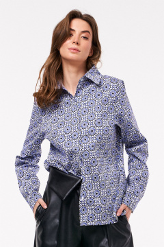 Рубашка женская с коротким рукавом из хлопка KaVaRi 4004.1 белый-синий_принт - фото 1