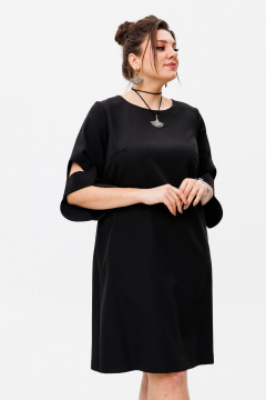 Платье трапеция с кокетью и фигурным рукавом в демисезон Anelli 1447 черный - фото 4